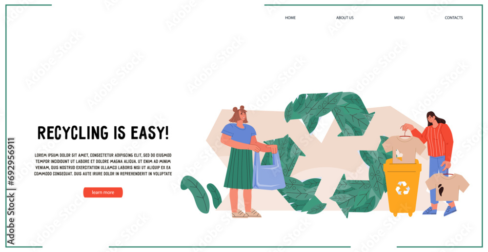 vectoRecycling and reusing website banner for promoting ecology and reducing waste, different ways to recycle and dispose of plastic and other materials, flr illustration isolated on white background. vectoRecycling and reusing website banner for promoting ecology and reducing waste, different ways to recycle and dispose of plastic and other materials, flr illustration isolated on white background.