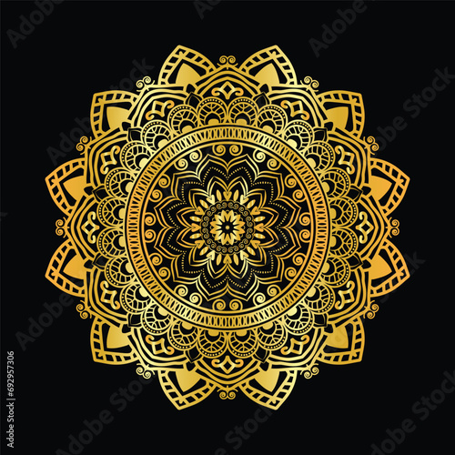 luxury mandala design background in gold color