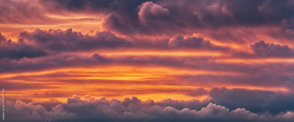an incredible and breathetaking sky with clouds in a magical sunset
