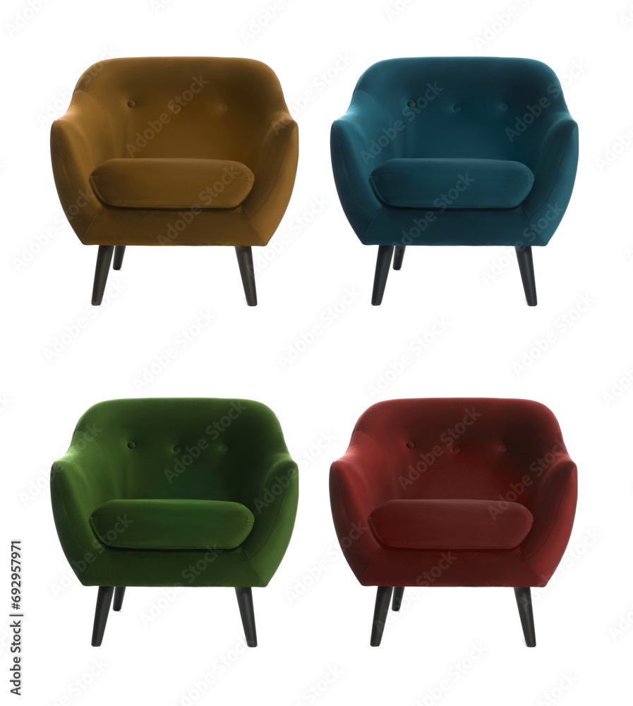 Different colorful armchairs isolated on white, set Different colorful armchairs isolated on white, set