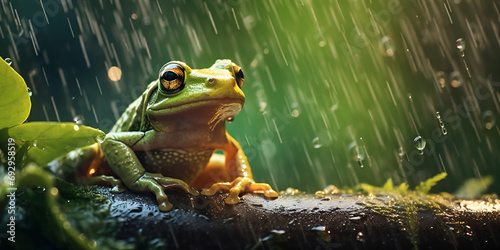 A frog sitting in the rain Rain-soaked Contemplation  Delicate Frog in Precipitation Amphibian Serenity  Frog Contemplating Raindrops 