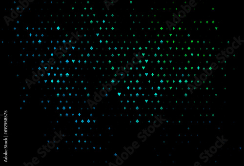 Dark blue, green vector template with poker symbols.