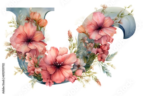 Whimsical Watercolor U Clipart: Floral Nursery Illustration