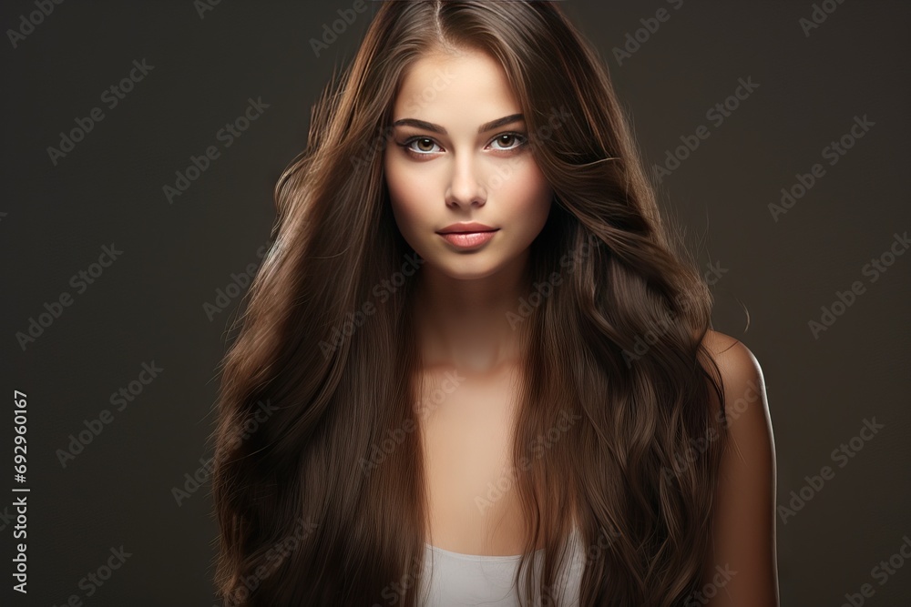 Fototapeta premium model young hairstyle perfect woman smooth hair long Beautiful beauty portrait face fashion make-up glamour skin white coiffure blond eye person care studio brunette healthy lady isolated straight