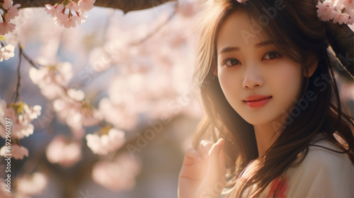 桜と若い女性のポートレート portrait of young lady and cherry blossom