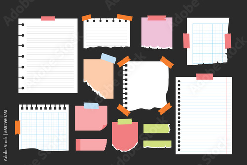 Paper notes, stickers, sticky sheets and tape set collection, set of blank to do list, memo messages, notepads and torn paper sheets, torn and ripped paper, Note Paper Adhesive Tape