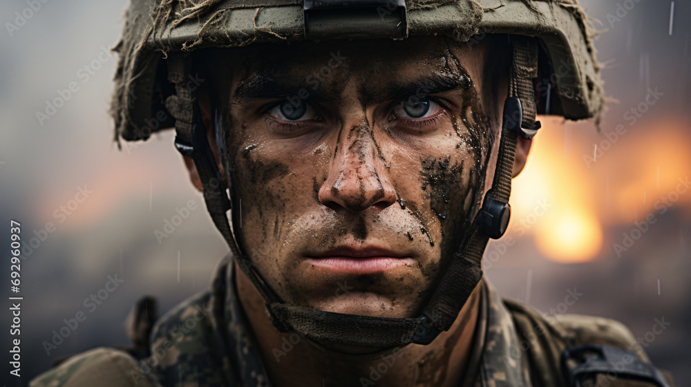 Portrait of a Soldier in a War. Generative AI Portrait of a Soldier in a War. Generative AI