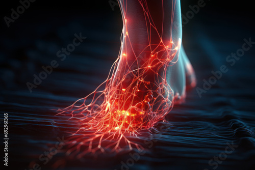 A tingling and numbness in the extremities, a sign of nerve compression or peripheral neuropathy. Concept of peripheral nerve discomfort. Generative Ai. photo