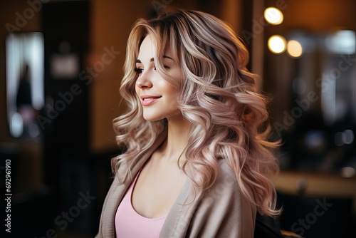 salon hair highlights making dyeing woman young hairstyle Beautiful hairdresser client comb cut highlight care paint dye dyed haircut studio accessory adult coiffure head female dresser colours photo