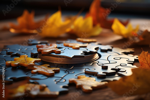 A jigsaw puzzle missing a crucial piece, illustrating the incomplete nature of concepts without all contributing elements. Concept of completeness. Generative Ai. photo