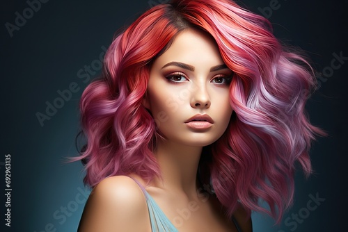 face Beauty hairstyle makeup classic hair multicolored girl Beautiful make-up paint many-coloured colours rainbow gradient colouring wave curl braid model fashion style creative art unusual