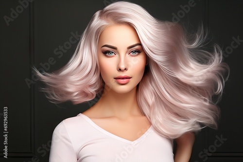 makeup cosmetics Fashion salon beauty done hairstyle Stylish blond ultra coloring hair girl Beautiful coloration beautician parlour bright colours colouring cosmetic curl curly elegance face female
