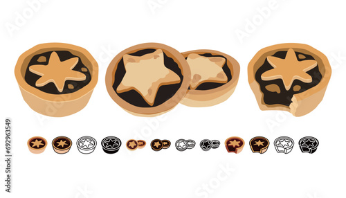 Five styles of mince pie illustrations.