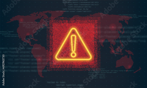 Danger sign. Hacked system or cyber attack. Vector illustration.