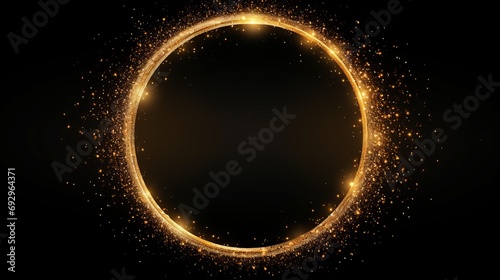 golden frame with a golden glittering ring isolated on a black background.