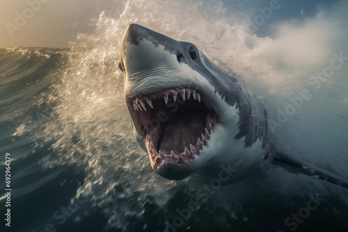 A huge shark jumping out of a cyclone in the ocean © artefacti