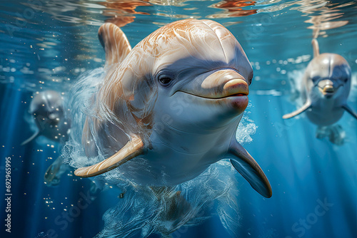 cute dolphin underwater eye contact looking at you illustration