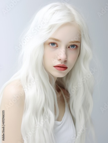 Beautiful blonde girl in a white headscarf, hijab, Arabic Asian Japanese style, natural beauty, albino
