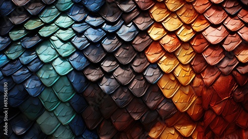 Snake skin, texture pattern of reptile skin, snake, crocodile, alligator, dinosaur, tail. Beautiful seamless pattern color gradient photo