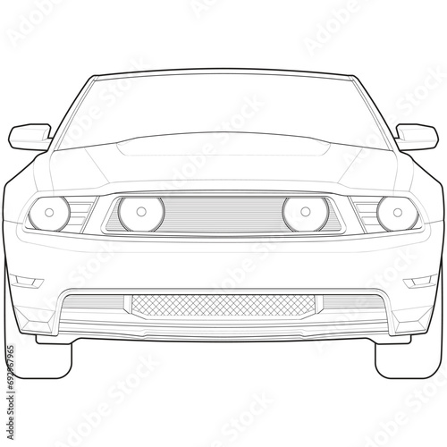 car outline vector. front view car with line art style. isolated car vector art. hand drawn car vector.