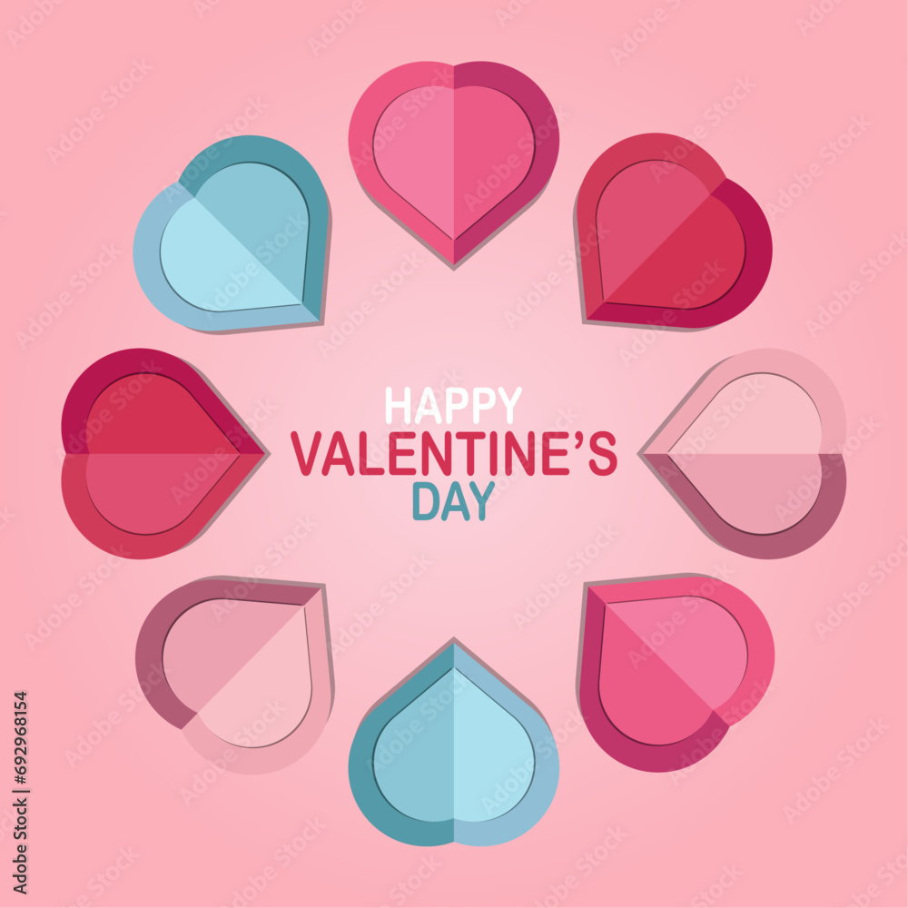 Valentine's day greeting card with heart shape. Suitable for Happy Valentine's day greeting card, poster and banner. Vector illustration.
