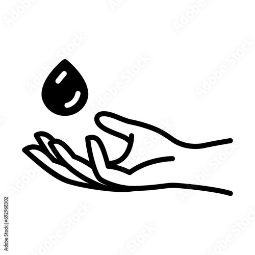 Hand offering a drop of water, symbolizing the provision of life support. Renewable energy icon