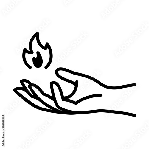 Hands offering fire, symbolizing the provision of life support. Renewable energy icon