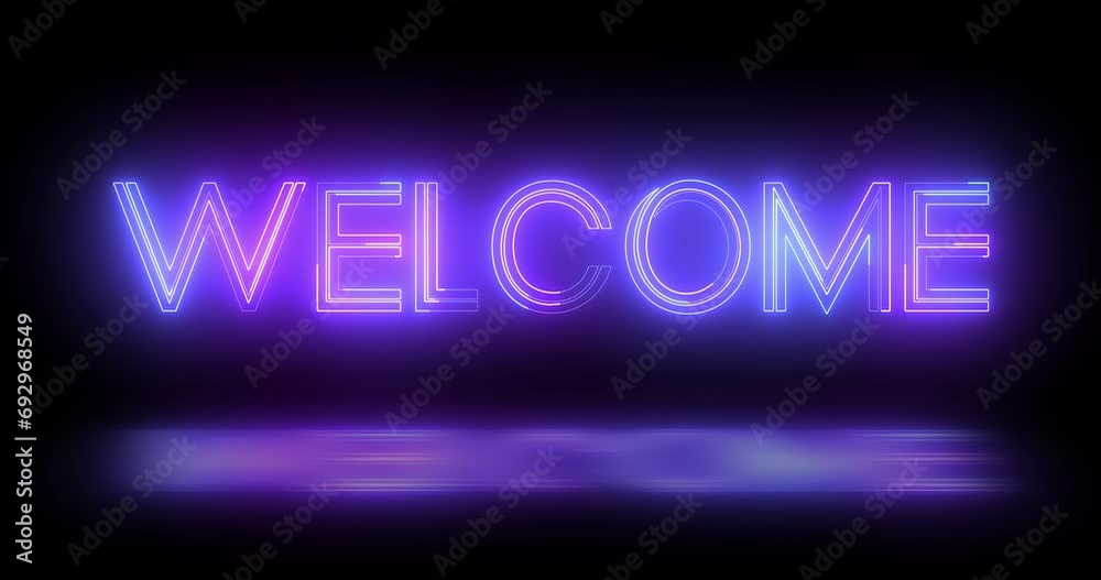 
4K Welcome neon sign board retro style animation in black background. Welcome title greeting motion graphic invitation advertisement glowing trendy message video in UHD. Welcome outline.
