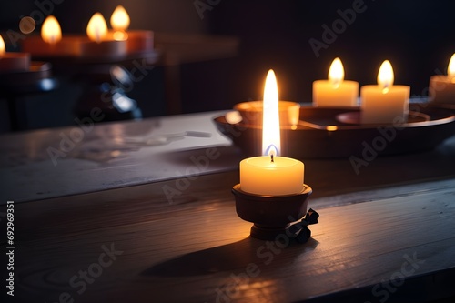 All Saints Day a Christian Holy Day. candle light glowing on table, faith, religion concept.