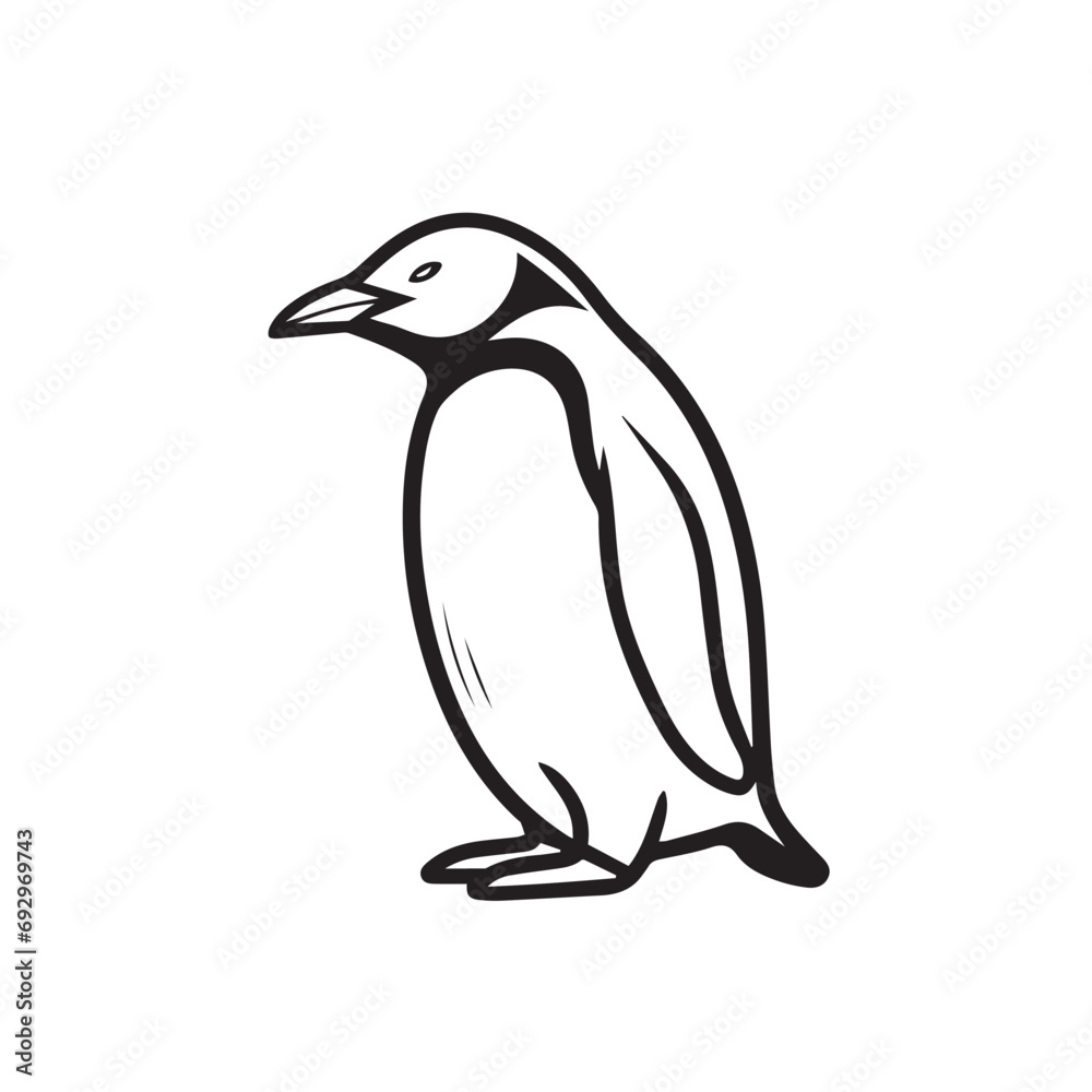 Obraz premium Penguin in cartoon, doodle style. Isolated 2d vector illustration in logo, icon, sketch style, Eps 10, black and white. AI Generative