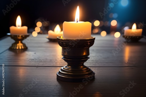All Saints Day a Christian Holy Day. candle light glowing on table, faith, religion concept.