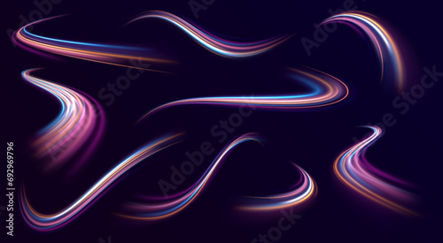 Neon swirls with light effect in the form of a spiral. Abstract vector fire circles, sparkling swirls and energy light spiral frames. Colored shiny sparks of spiral wave. 