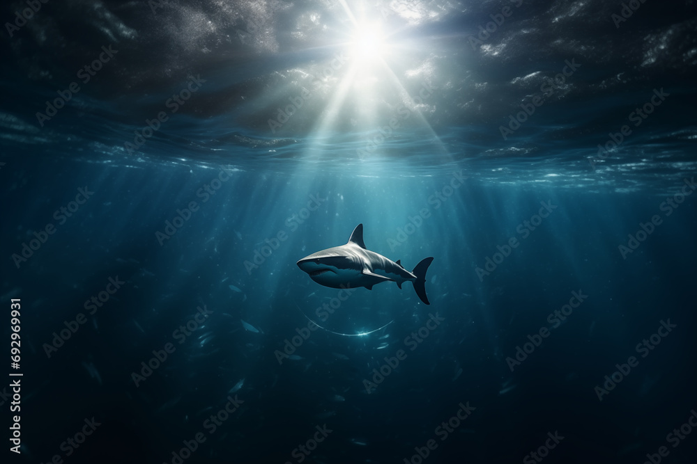 Obraz premium Celestial Shark Eclipse - a surreal composition