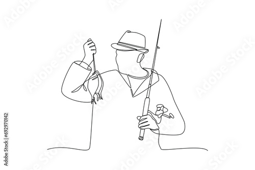 Fisherman scaught a lot of fish. Fisherman minimalist concept, Work life.
