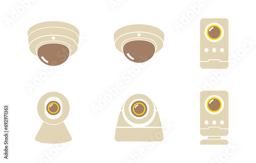 Set of CCTV, IP Camera and Home security cameras icons. Vector illustration.