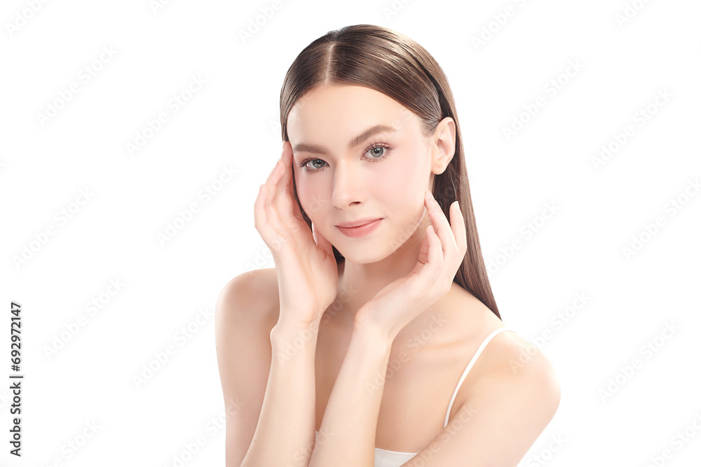 Beautiful young woman with clean fresh skin on white background, Face care, Facial treatment, Cosmetology, beauty and spa, women portrait. Beautiful young woman with clean fresh skin on white background, Face care, Facial treatment, Cosmetology, beauty and spa, women portrait.