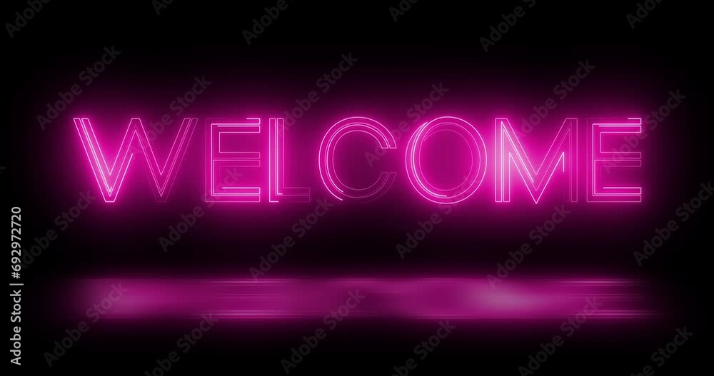 
4K Welcome neon sign board retro style animation in black background. Welcome title greeting motion graphic invitation advertisement glowing trendy message video in UHD. Welcome outline.
