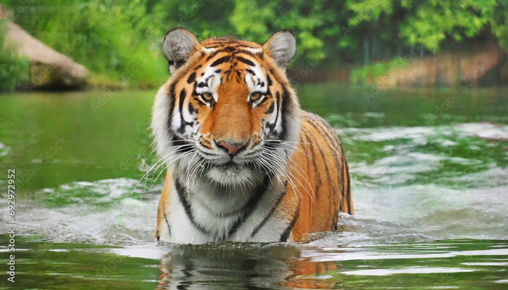 Naklejka premium Tiger walking in the water