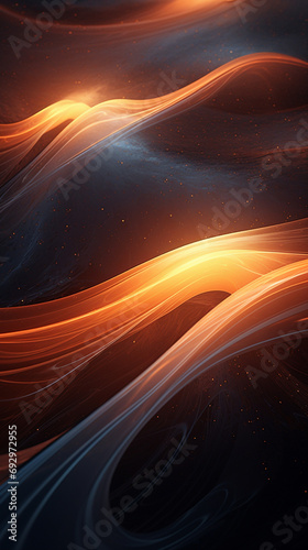 Mesmerizing neon light graffiti with swirling orange and grey dust patterns on a mystical 3D texture
