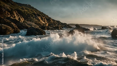 video of waves on a rocky beach photo