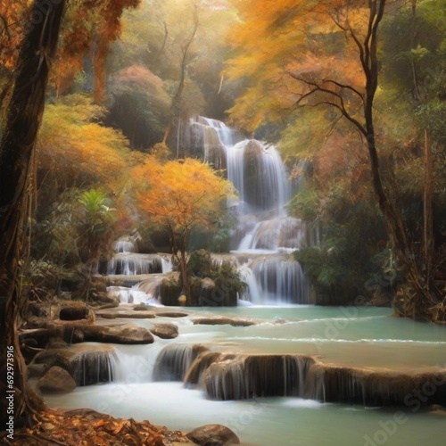 waterfall in autumn forest