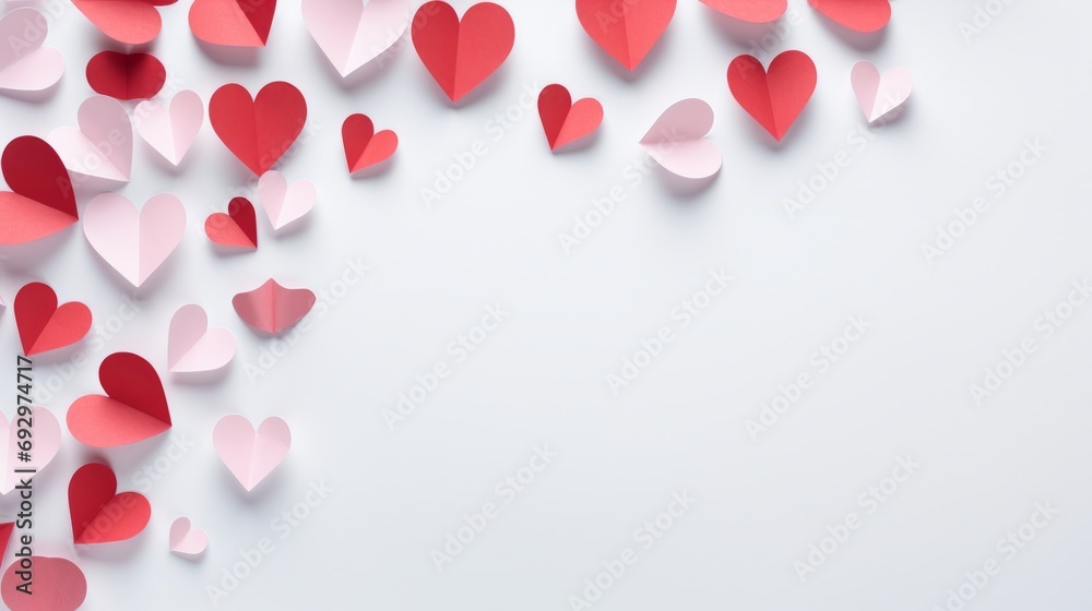 Love paper composition of hearts on a white background