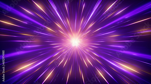 Neon light design showcasing a series of purple and gold sunbursts on a radiant 3D background © Johnny since  