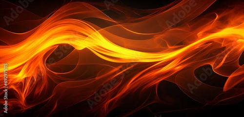 Dynamic neon light design with a pattern of yellow and orange flames on a fiery 3D surface