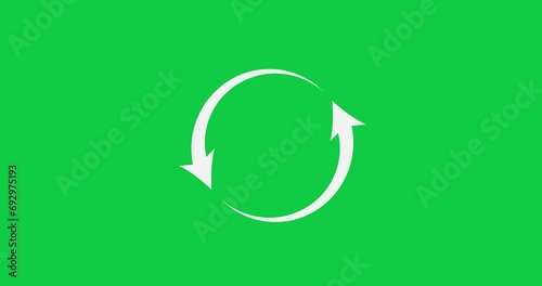 Reload, Refresh Animation On Green Background. White Arrow Rotation. 4K High Quality Video.	