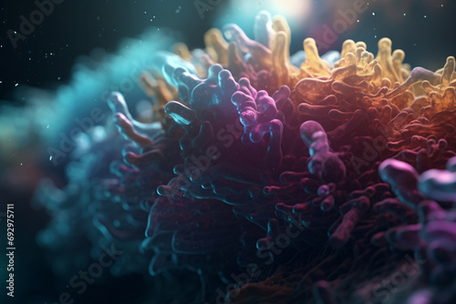 A Mesmerizing Exploration of the Unseen Cosmos - A Vivid Concept Background Depicting the Intricate Beauty and Mysterious Dynamism of Bacteria and Viruses, Unveiling the Microscopic Tapestry © Andrii Fanta