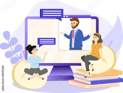 Discussion forum illustration. Exchanging personal point of view. Organized meeting or event networking people
