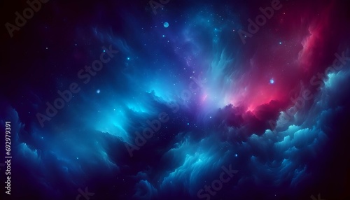 Gradient color background image with a cosmic nebula theme  featuring a blend of deep space hues like dark blues  purples  and star-like whites  creat