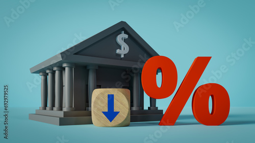 Background of  bank's interest rate cut concept, 3d rendering