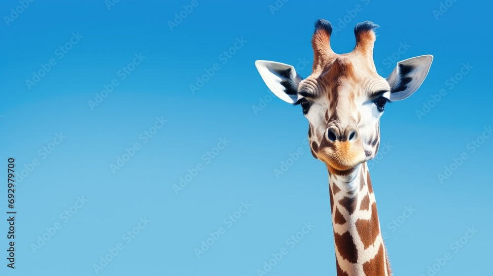 Comic Giraffe Head on Blue Sky Background - Funny and Cute Animal from African Savanna